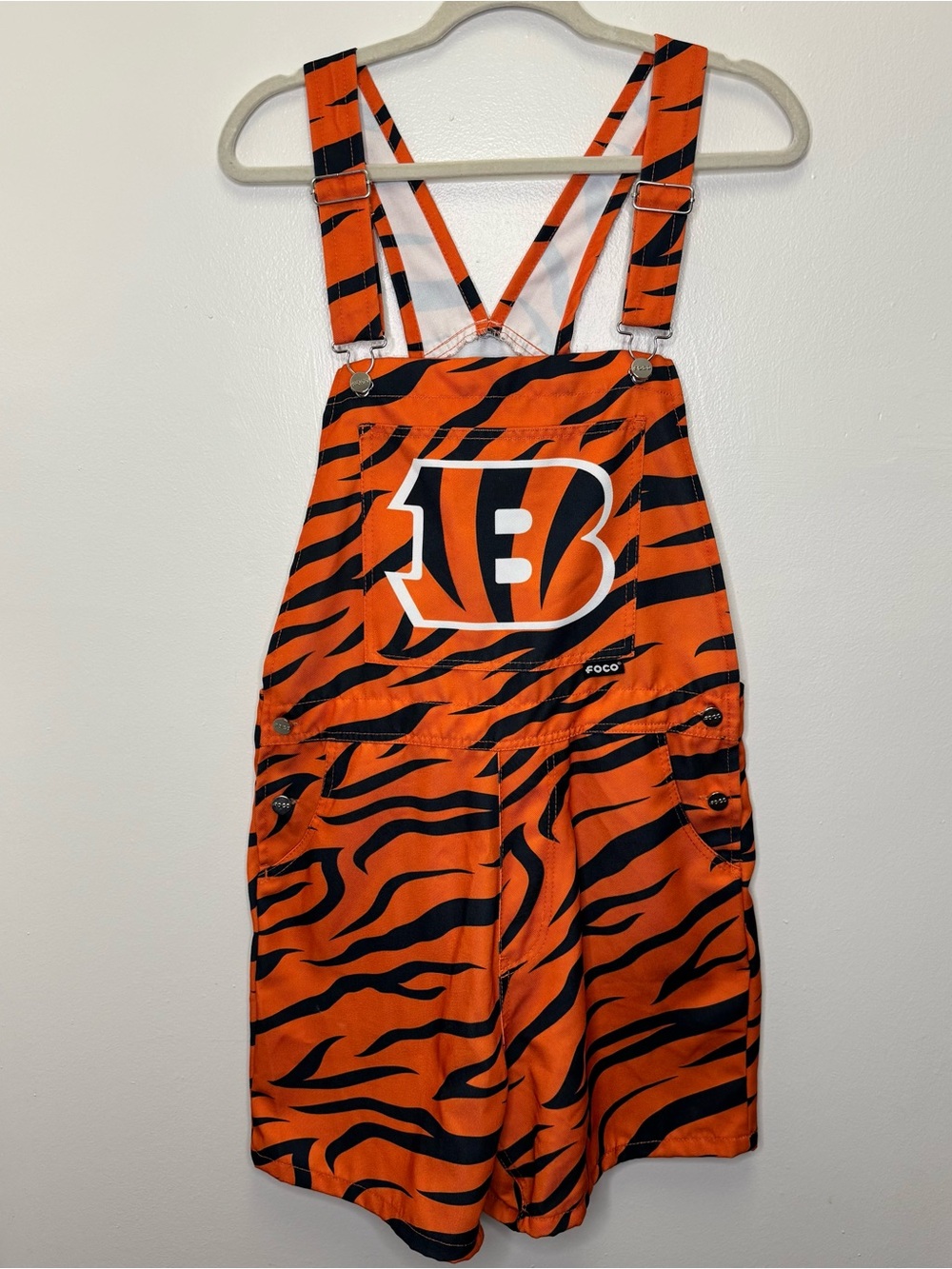 Women’s Foco Cincinnati Bengals Orange Tiger-Stripe Bib Overalls Medium